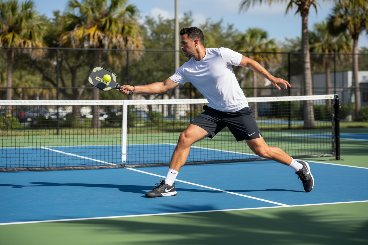 Nike black shorts on pickleball court