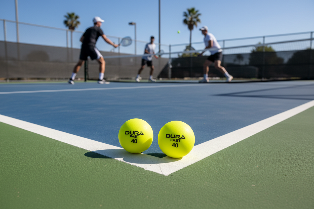Dura Fast 40 pickleball balls on outdoor court